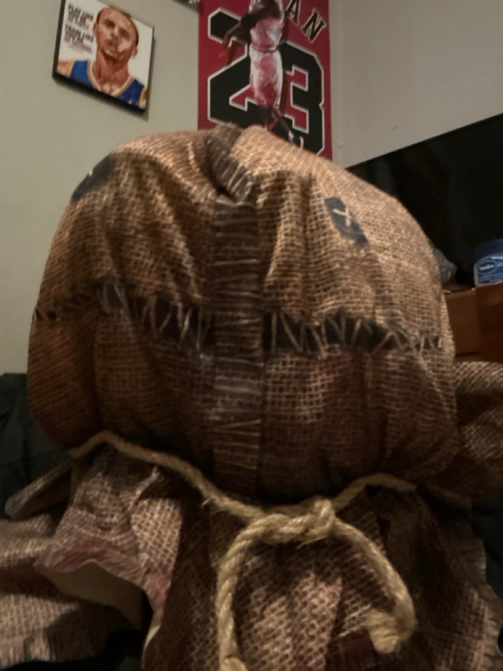 Kids Scarecrow Hood Costume in Brown Burlap
